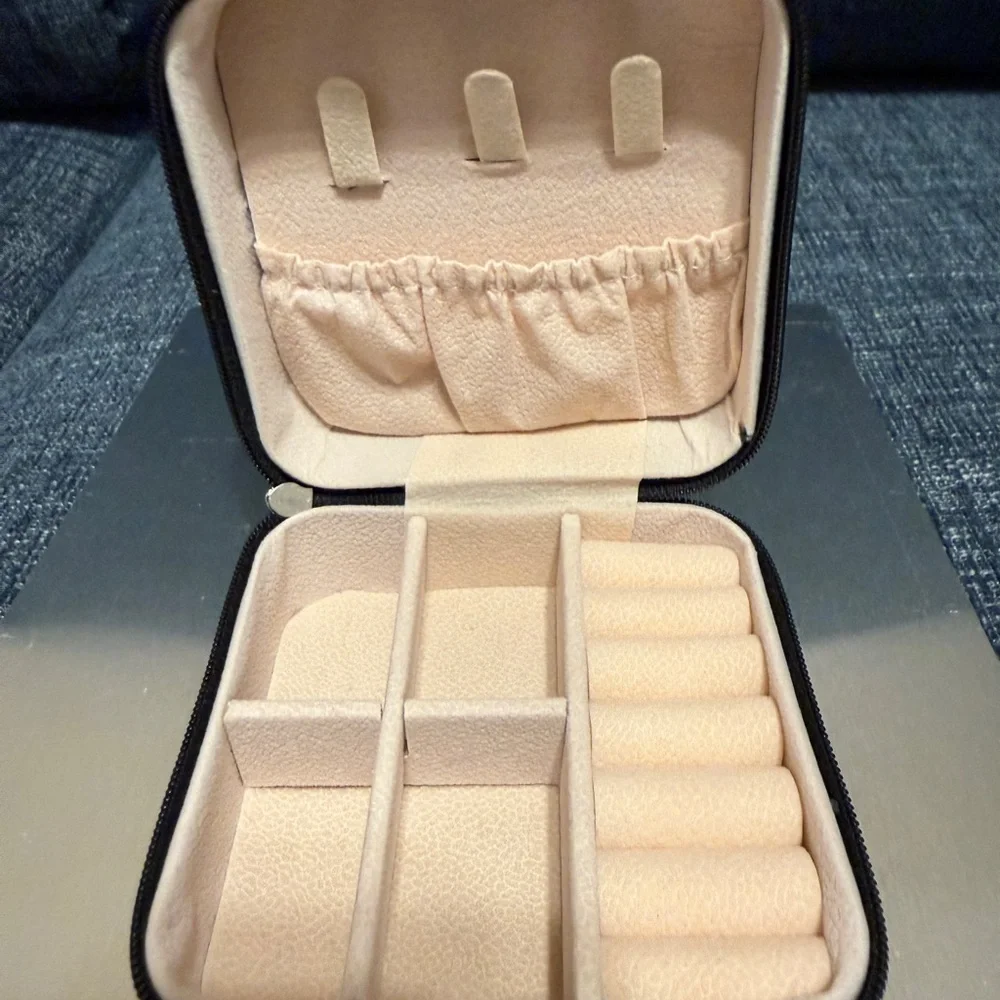 Compact Jewelry Organizer Case in Beige - Small Travel Jewelry Box
